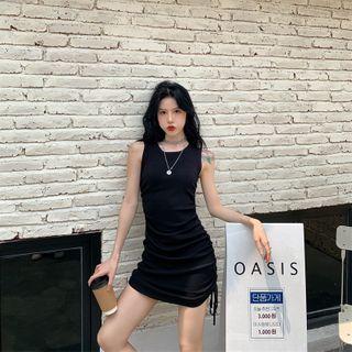 Drawstring Sleeveless Mini Knit Sheath Dress