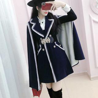 Embroidered Double-breasted Cape Coat