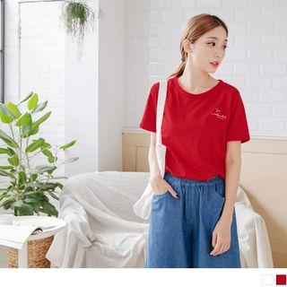 Short Sleeve Round Neck Letter Embroidered T-shirt