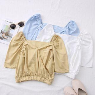 Elastic-waist Ruched Crop Blouse