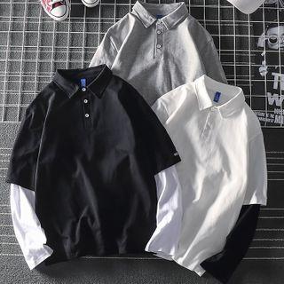 Long-sleeve Mock Two Piece Polo T-shirt