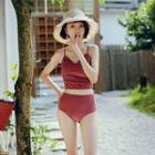 Set: Plain Cropped Tankini + Slit Skirt