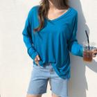 Plunge-neck Long-sleeve T-shirt