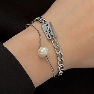 Freshwater Pearl Tag Layered Alloy Bracelet Bracelet - Silver - One Size