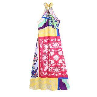 Halter Color Block Maxi A-line Dress