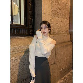 Set: Sleeveless Mock-neck Knit Top + Shrug