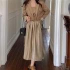 Plain Blazer / Spaghetti Strap Paneled Midi A-line Dress