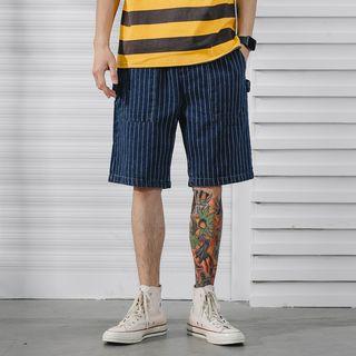 Drawstring Waist Striped Denim Shorts