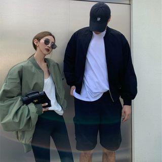 Round-neck Plain Zip Oversize Jacket