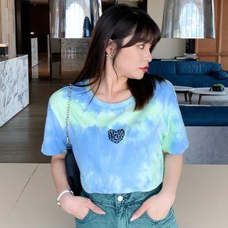 Short-sleeve Tie-dye Heart Print T-shirt