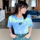 Short-sleeve Tie-dye Heart Print T-shirt