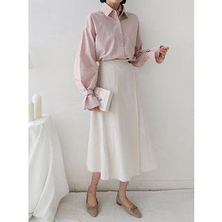 Band-waist Long Wrap Skirt