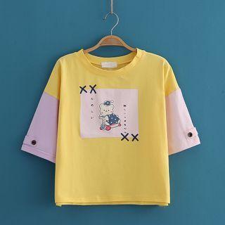 Bear Print Round-neck Short Sleeve T-shirt
