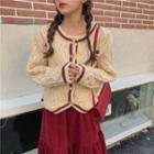 Color-block Cable-knit Cardigan / Corduroy A-line Skirt