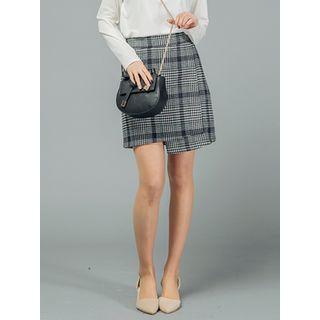 Asymmetric-hem Houndstooth Mini Skirt