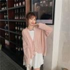 Crew-neck Long-sleeve Knit Mini A-line Dress / Irregular Hem Cardigan