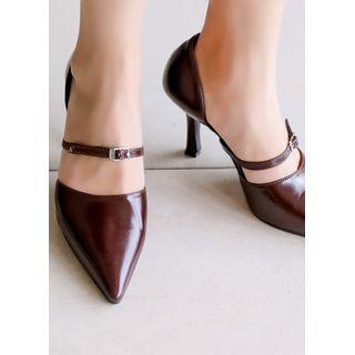 Pointy Flared-heel Mary Jane Pumps