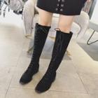 Faux Suede Knee-high Lace-up Boots