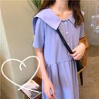 Short-sleeve Sailor Collar Midi A-line Dress Violet - One Size