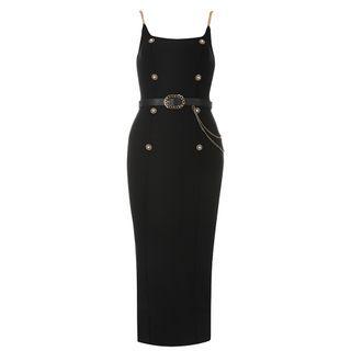 Spaghetti Strap Double-breasted Sheath Cocktail Dress