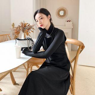 Flared Plain Long Pinafore Dress