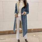 Fleece-lined Denim Long Jacket Dark Blue - One Size