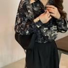 Print V-neck Long-sleeve Blouse As Figure - One Size