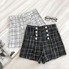 Double-breasted Plaid High-waist Woolen Shorts
