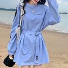 Lettering Tie-waist Mini Pullover Dress