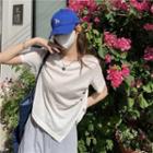 Round-neck Slit Asymmetrical Short-sleeve Top