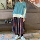 Panel Asymmetric Sweatshirt / Print Pleated Midi Skirt