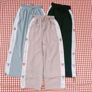 Cartoon Embroidered Wide Leg Pants