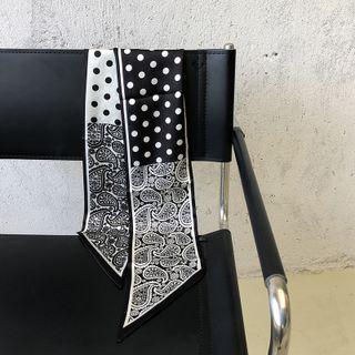 Dot Paneled Satin Narrow Scarf Black - 150x13cm