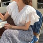 Ruffle-trim Eyelet Lace Trim Blouse Ivory - One Size