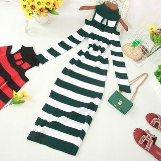 Striped Cold Shoulder Long-sleeve Midi Knit Dress