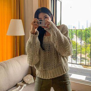 Chunky-knit Wool Blend Boxy Sweater