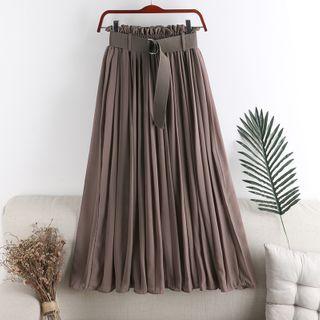 Plain Accordion Pleated Midi A-line Skirt