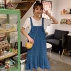 Short-sleeve Plain T-shirt / Midi Denim Jumper Dress