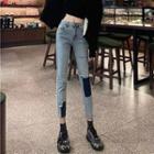 Mid Rise Patchwork Skinny Jeans