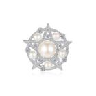 Simple And Elegant Geometric Round Star Imitation Pearl Brooch With Cubic Zirconia Silver - One Size