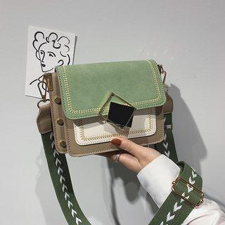 Embroidered Color Panel Crossbody Bag