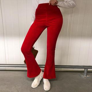 Band-waist Ribbed Bell-bottom Pants