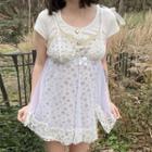 V-neck Mesh See Through A-line Spaghetti Strap Dress