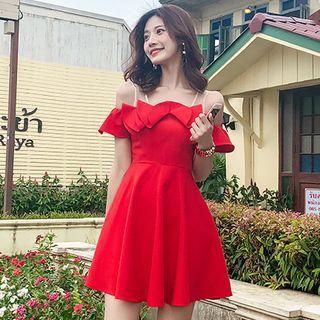 Short-sleeve Frill-trim A-line Mini Dress