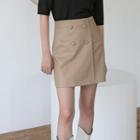 Buttoned Pleather Wrap Miniskirt