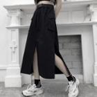 Slit Midi A-line Cargo Skirt Black - One Size
