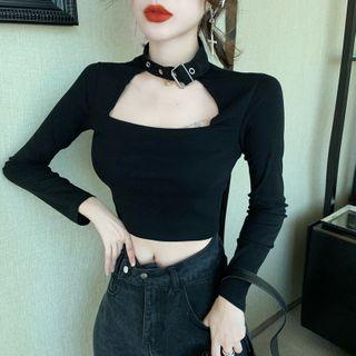 Cropped Buckled Long-sleeve T-shirt