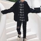Faux Shearling Open-front Hooded Jacket
