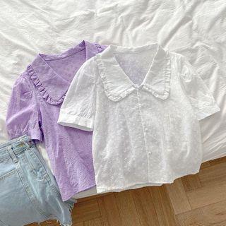 Short-sleeve Crochet Ruffle Trim Blouse