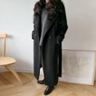 Wide-lapel Double-breasted Wool Blend Coat With Sash